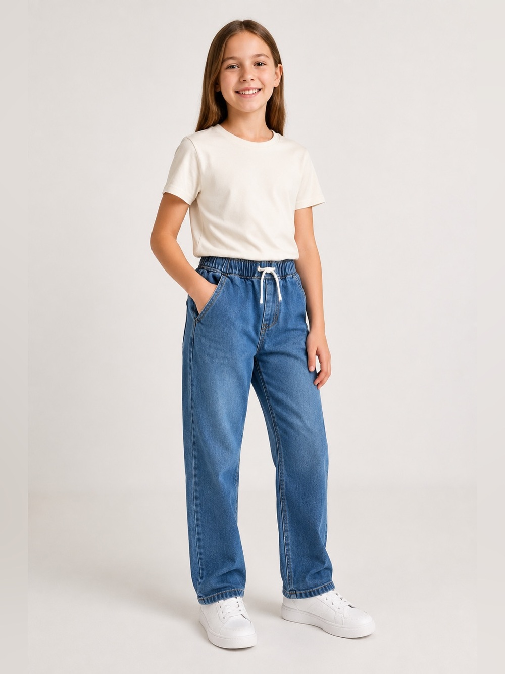 Cat & Jack Kids Size 10 Pull On Jeans Blue Denim Elastic Waist Back to School